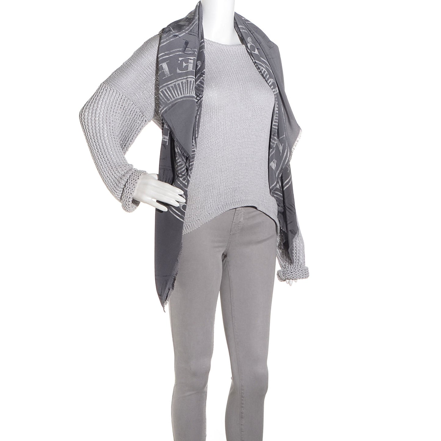 Silk Stamp Printed Scarf Grey