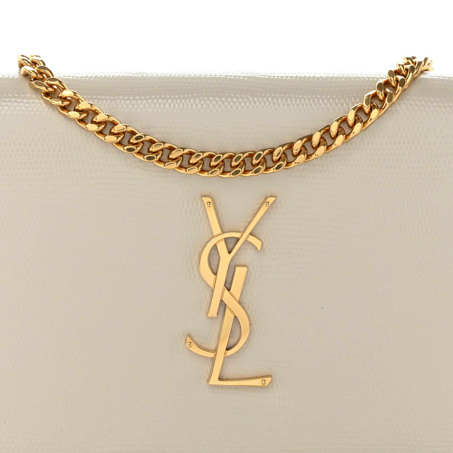 Saint Laurent Calfskin Lizard Embossed Cassandre Wallet On Chain WOC Crema Soft 8 of 12