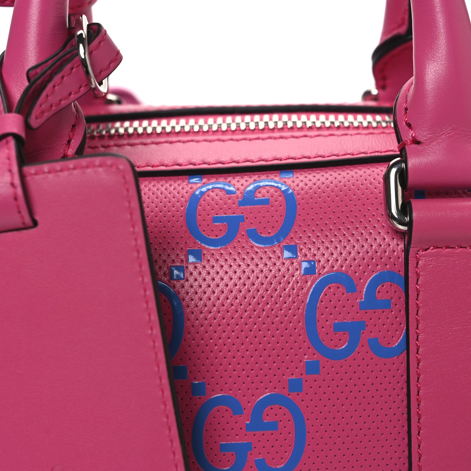 Gucci Calfskin GG Tennis Bi-Color Embossed Mini Duffle Bag Modern Fucsia Modern Blue 8 of 10