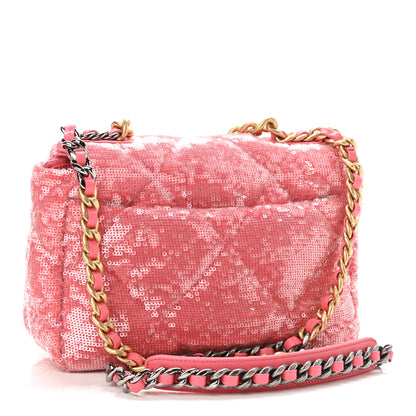 Chanel Sequin Quilted Medium Chanel 19 Flap Coral 3 of 11