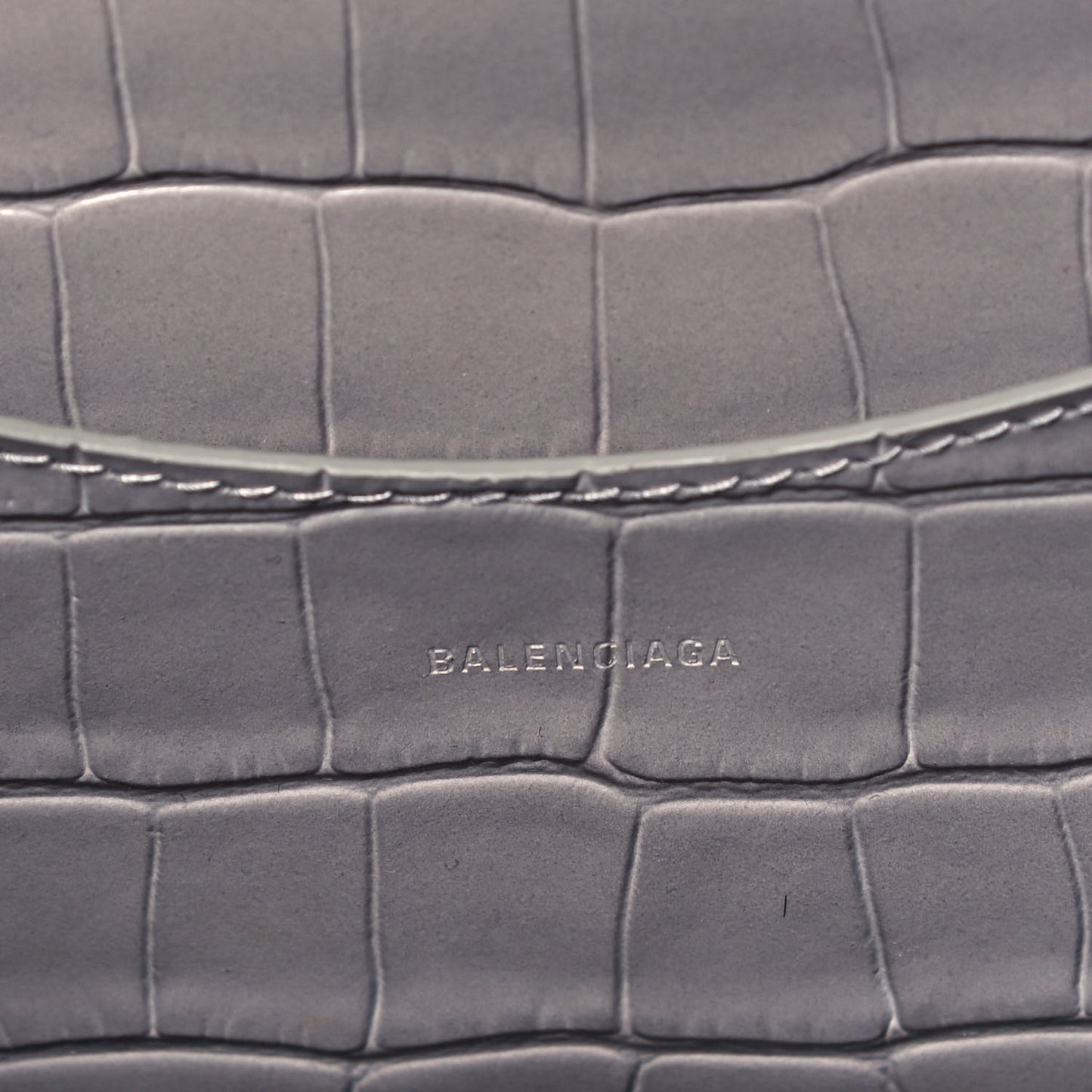 Shiny Supple Calfskin Crocodile Embossed Brass Hardware Neo Classic City Steel Grey