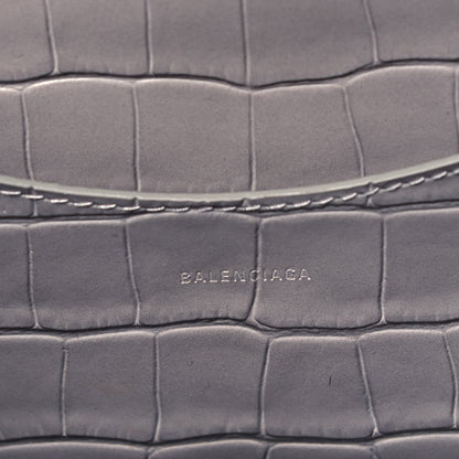Balenciaga Shiny Supple Calfskin Crocodile Embossed Brass Hardware Neo Classic City Steel Grey 5 of 8