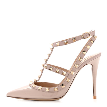 Valentino Garavani Patent Nappa Rockstud Ankle Strap 100mm Pumps 38 Poudre 1 of 10