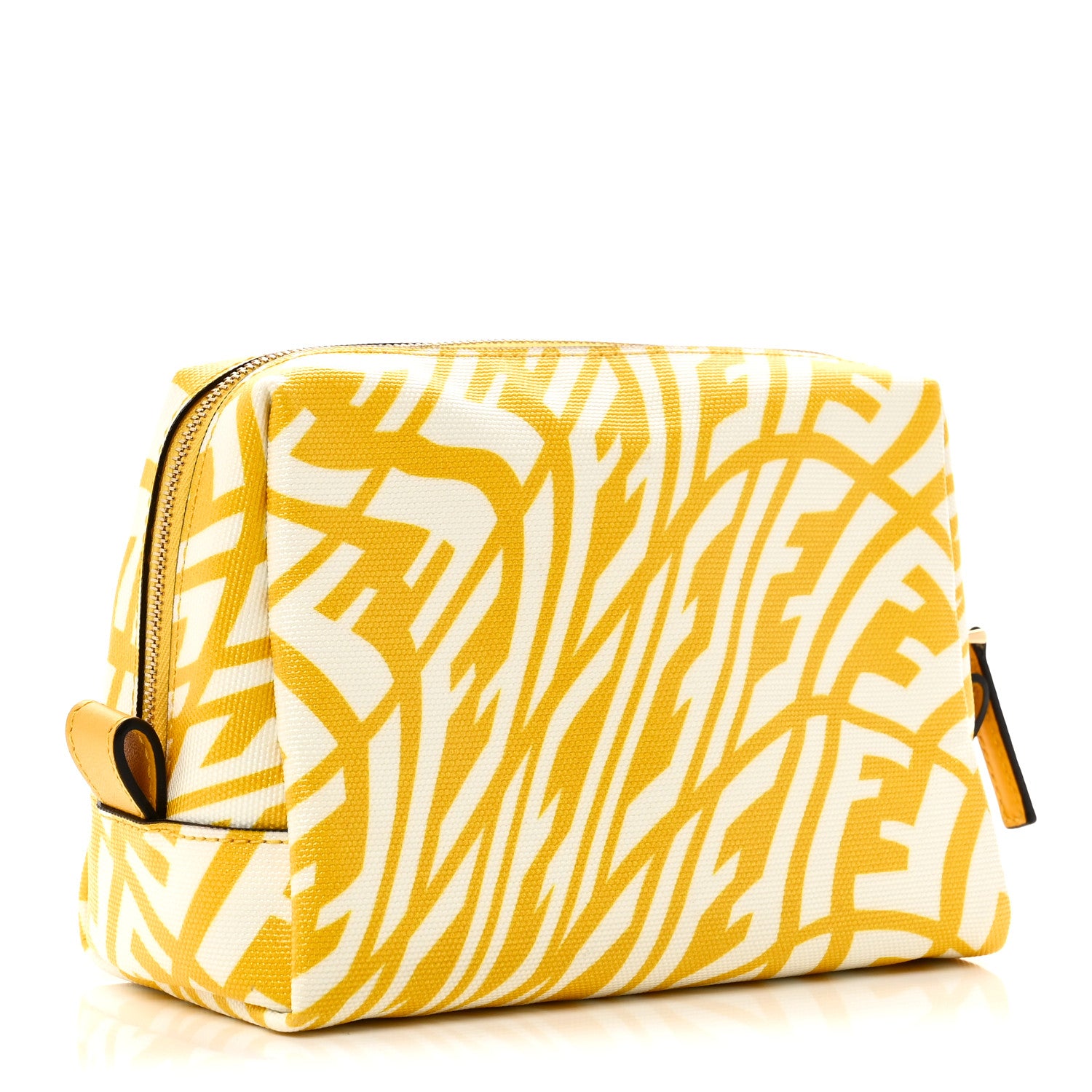Fendi X SARAH COLEMAN Glazed Canvas Vitello King FF Vertigo Small Trapezoid Beauty Pouch Mimosa White 3 of 8