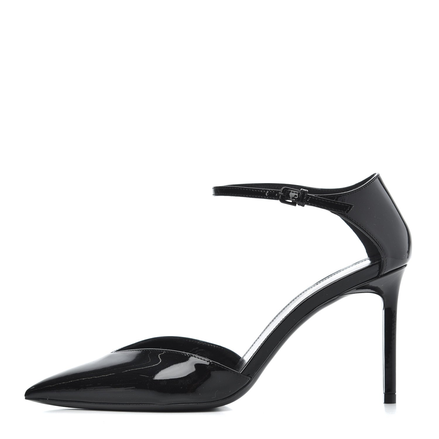 Saint Laurent Patent Anja 85 Ankle Strap Pointed Pumps 38 Black 1 of 9