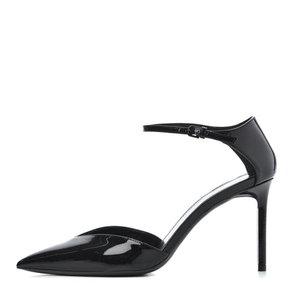 Saint Laurent Patent Anja 85 Ankle Strap Pointed Pumps 38 Black 1 of 9