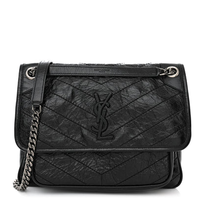 Saint Laurent Crinkled Calfskin Matelasse Monogram Medium Niki Chain Satchel Black 1 of 11