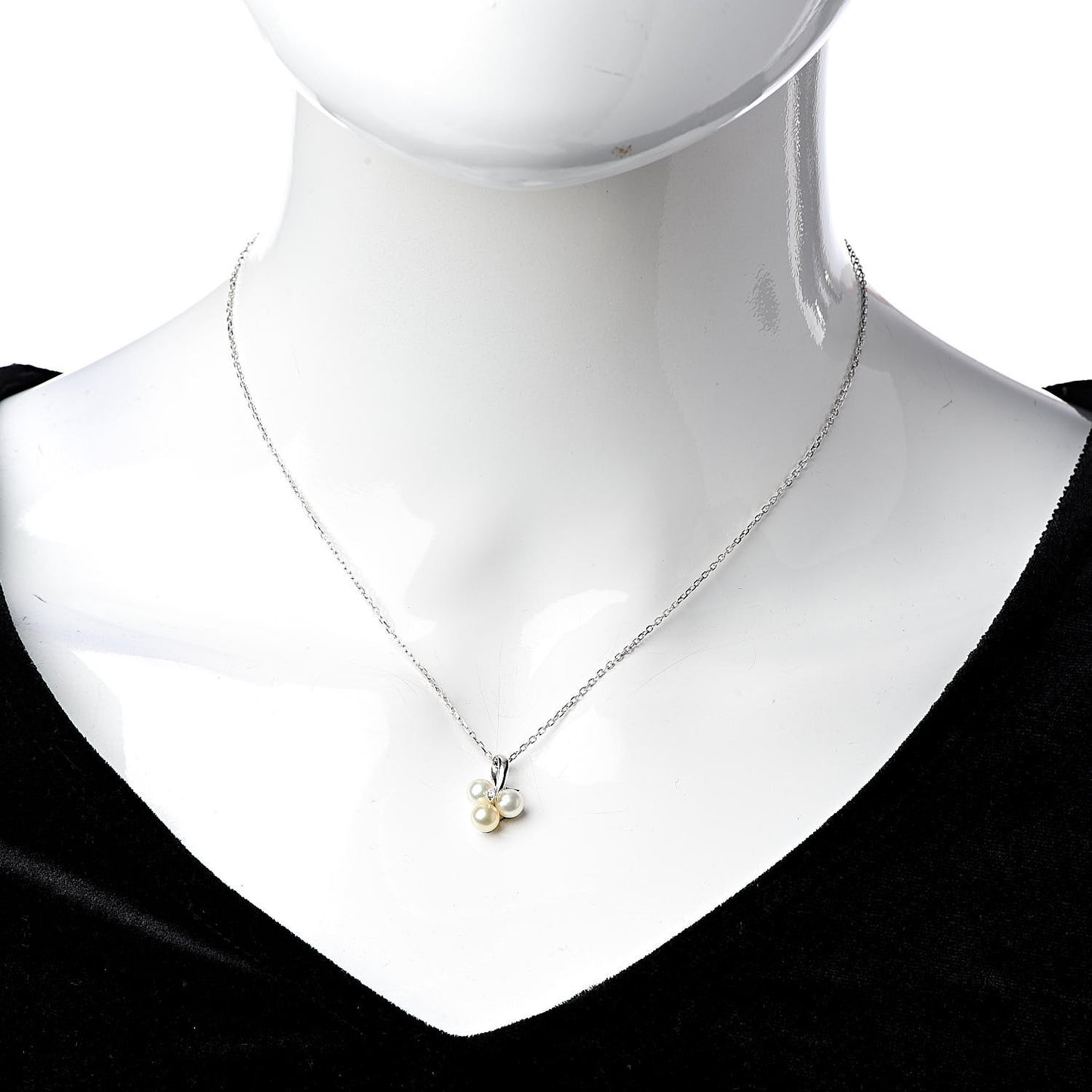 18K White Gold Diamond Akoya Pearl 4.5-5mm Pendant Necklace