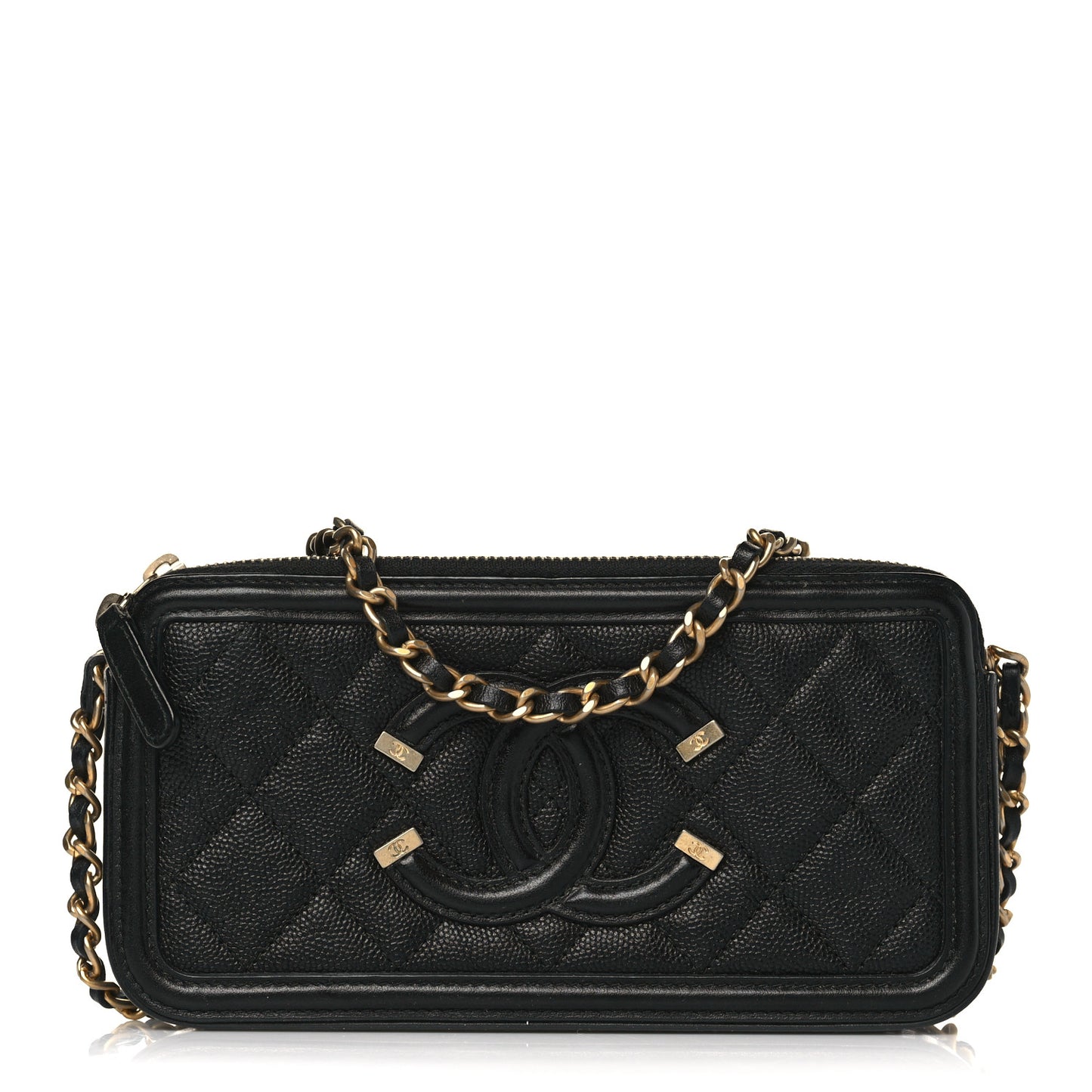 Caviar Quilted CC Filigree Clutch With Chain Black