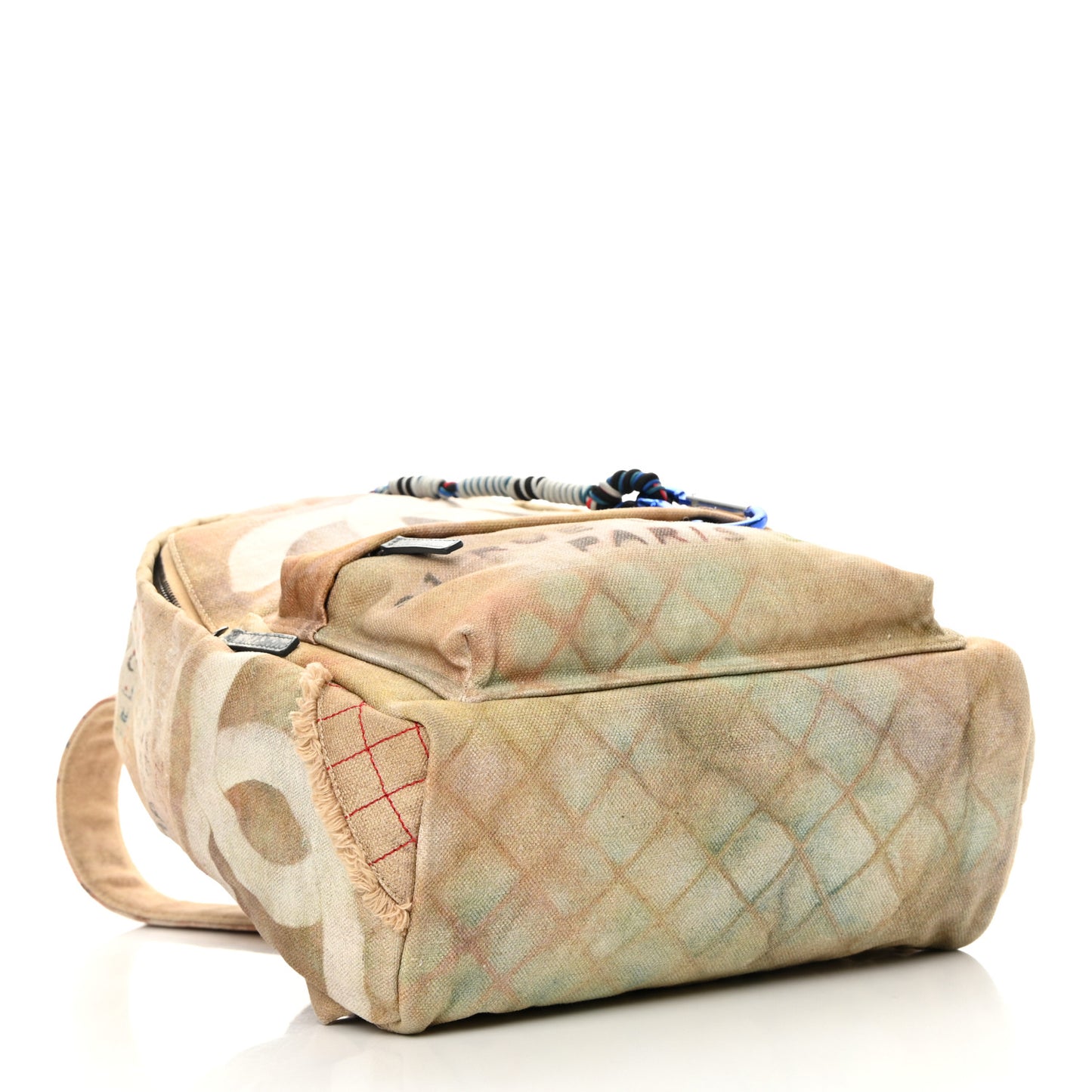 Graffiti Printed Canvas Medium Backpack Beige