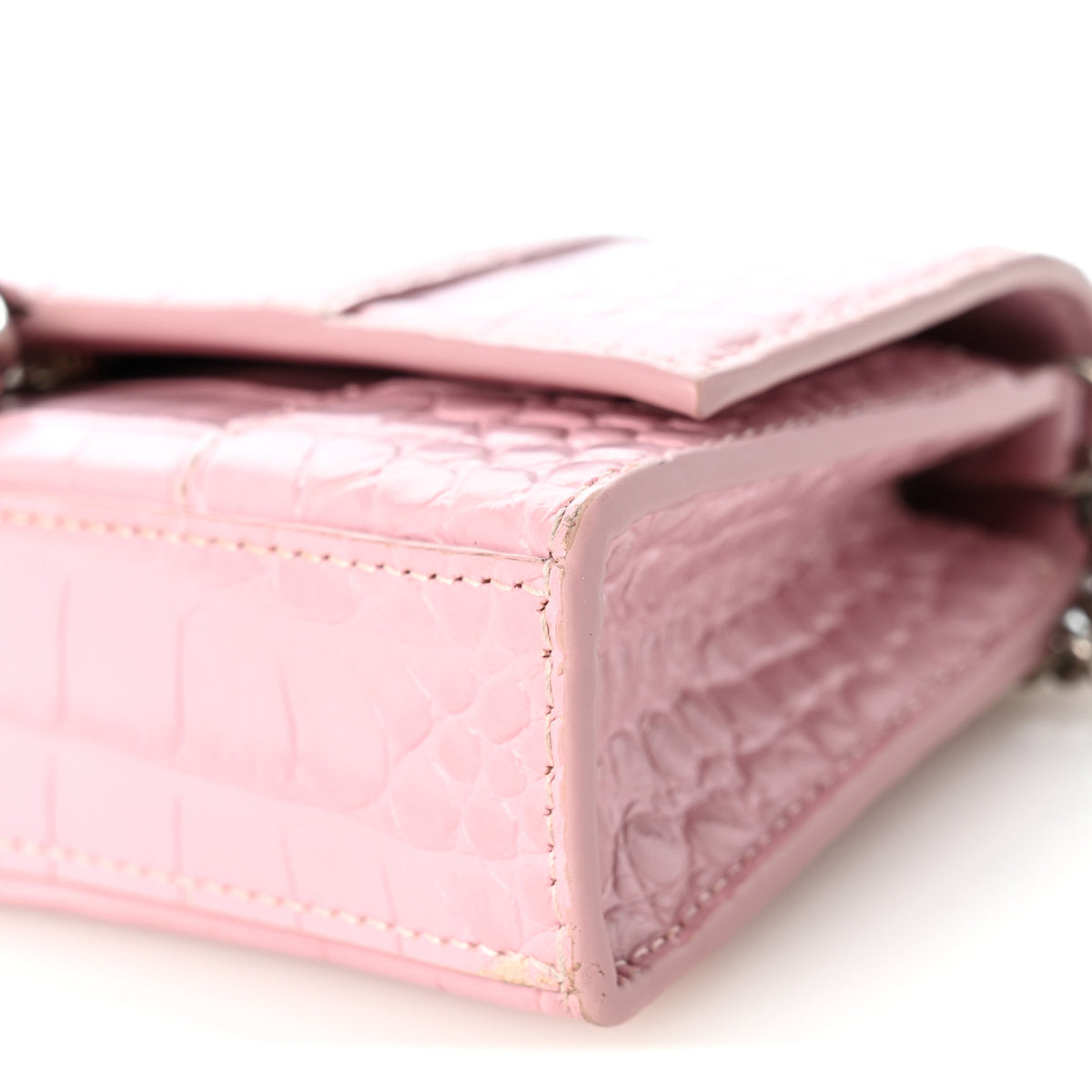Balenciaga Shiny Calfskin Crocodile Embossed Hourglass Chain Bag Powder Pink 8 of 9