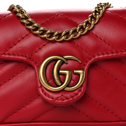 Gucci Calfskin Matelasse GG Marmont 2.0 Coin Purse On A Chain Hibiscus Red 7 of 9
