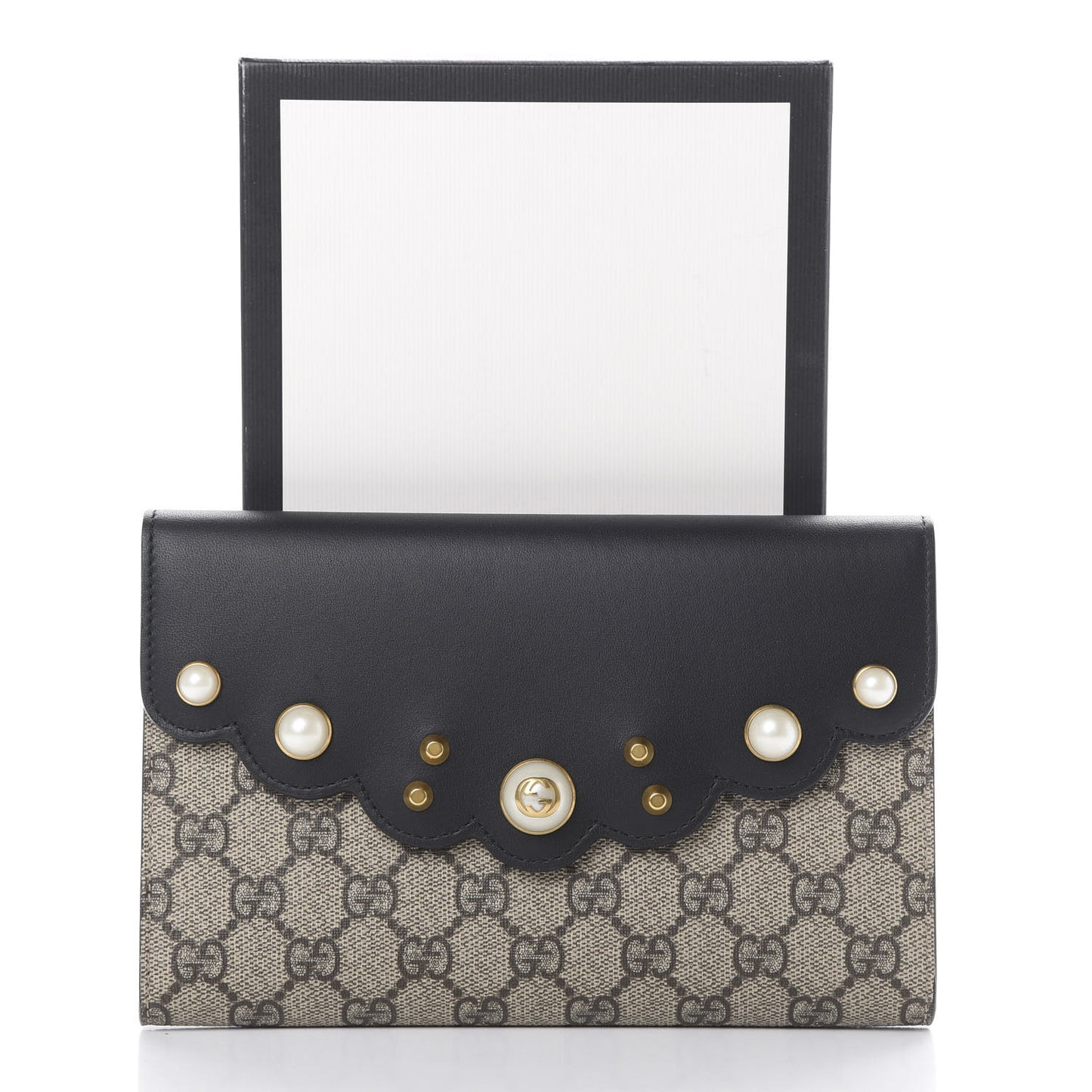 GG Supreme Monogram Mini Peony Pearly Clutch Black