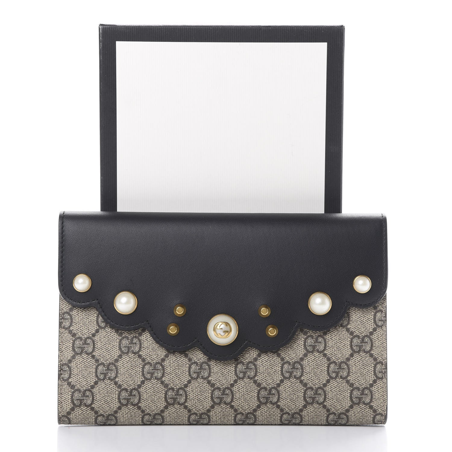 Gucci GG Supreme Monogram Mini Peony Pearly Clutch Black 7 of 7