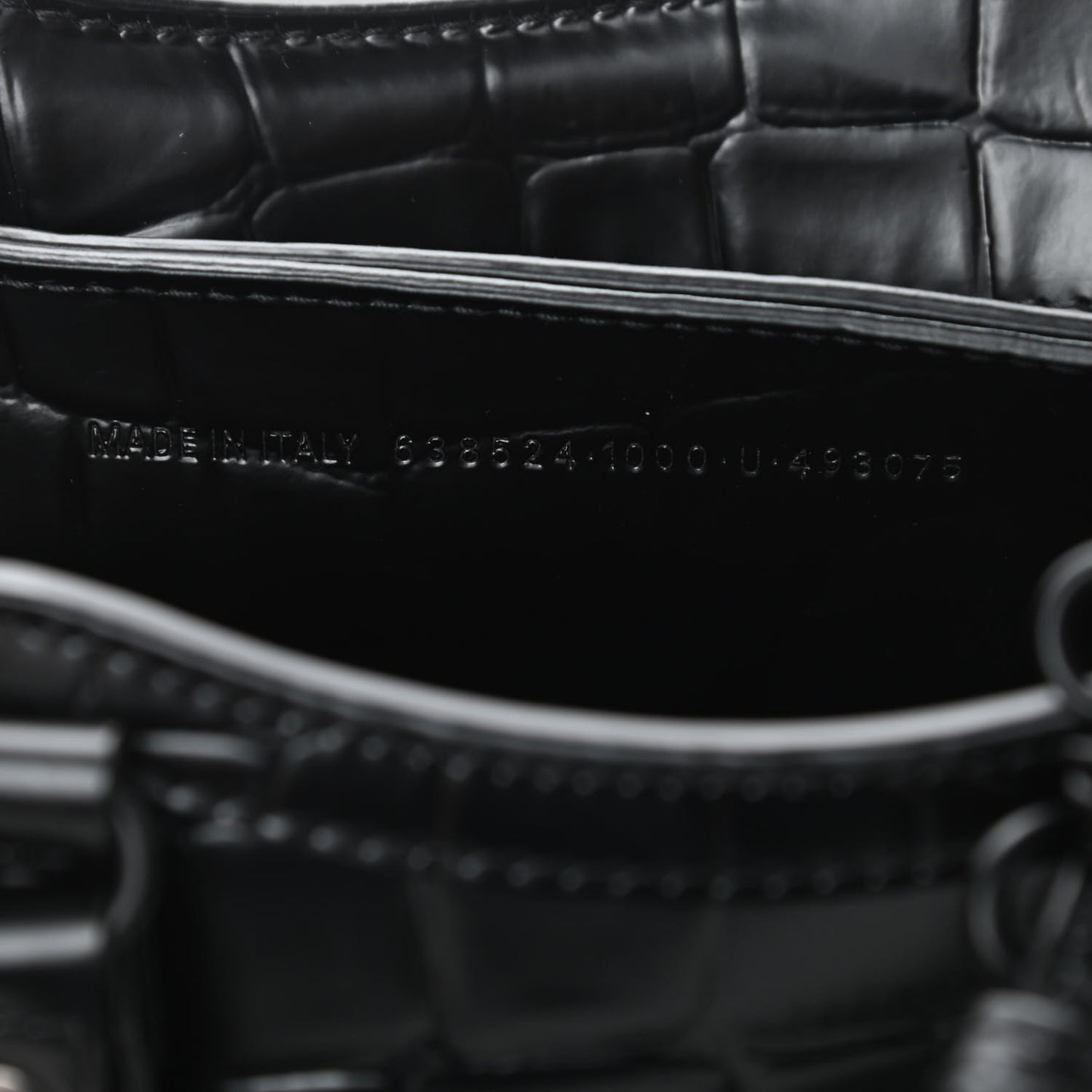 Semi Shiny Calfskin Crocodile Embossed Neo Classic Black Hardware Mini City Black