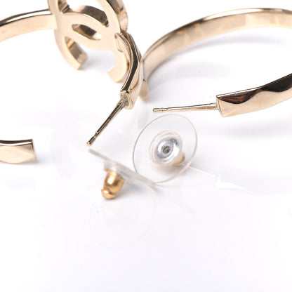 Chanel Metal Textured CC Hoop Earrings Gold 3 of 6