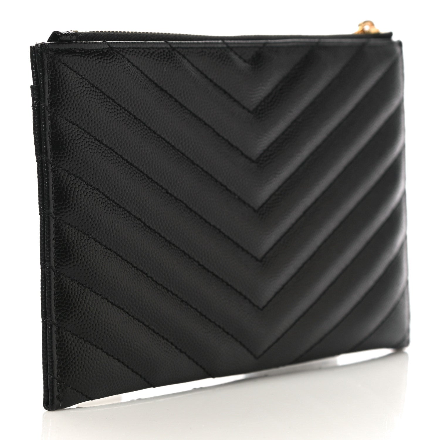 Saint Laurent Grain De Poudre Chevron Monogram Bill Pouch Black 3 of 11