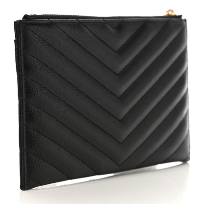 Saint Laurent Grain De Poudre Chevron Monogram Bill Pouch Black 3 of 11