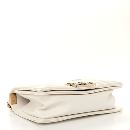 Chanel Caviar Chevron Quilted Small Boy Flap White 4 of 10