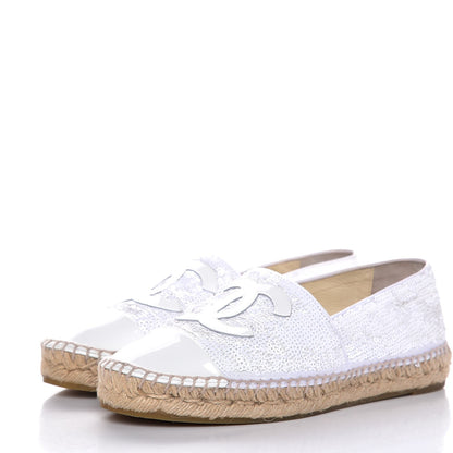 Chanel Patent Sequin CC Espadrilles 38 White 3 of 10