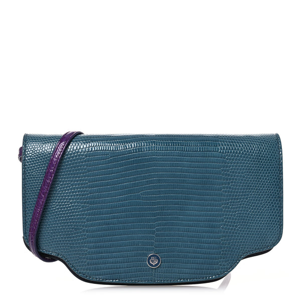 Loro Piana Lizard Crocodile Sesia Clutch Green Black Purple