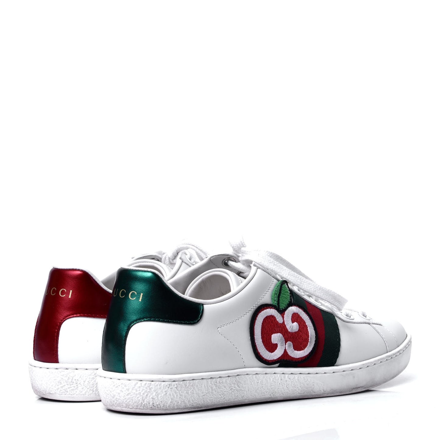 Calfskin Web GG Apple Embroidered Womens Ace Sneakers 37 White