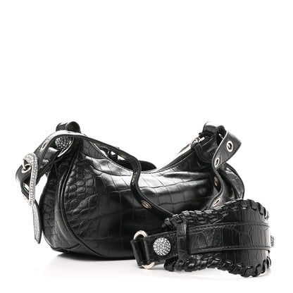 Balenciaga Extra Supple Calfskin Crystal Crocodile Embossed Le Cagole Shoulder Bag XS Black 4 of 11