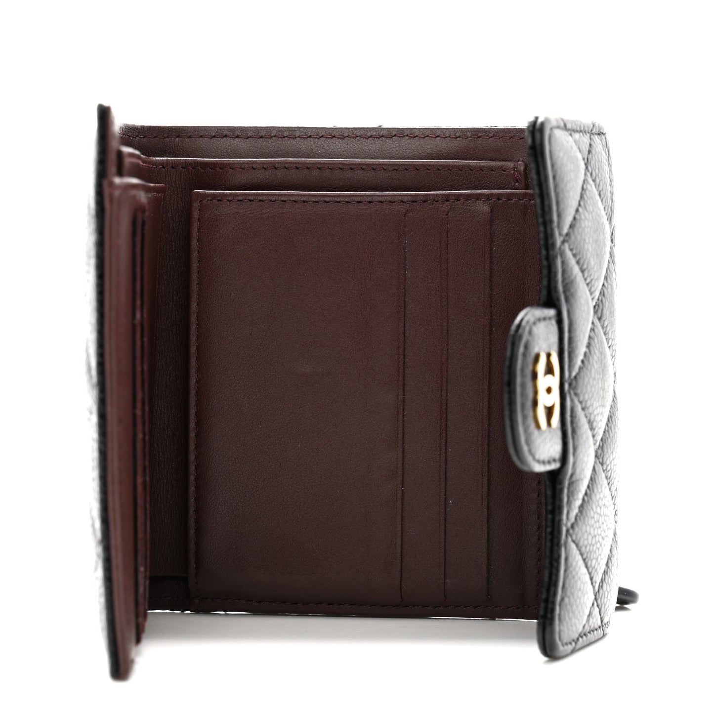 Caviar Quilted Compact Flap Wallet Black