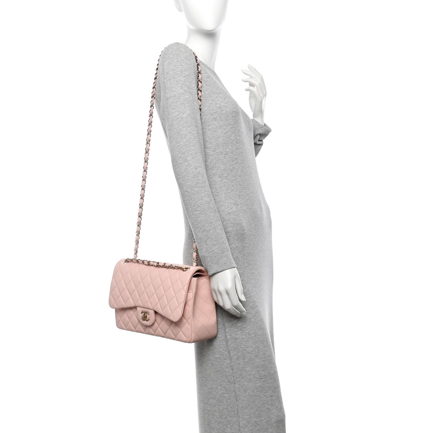 Caviar Quilted Jumbo Double Flap Light Pink