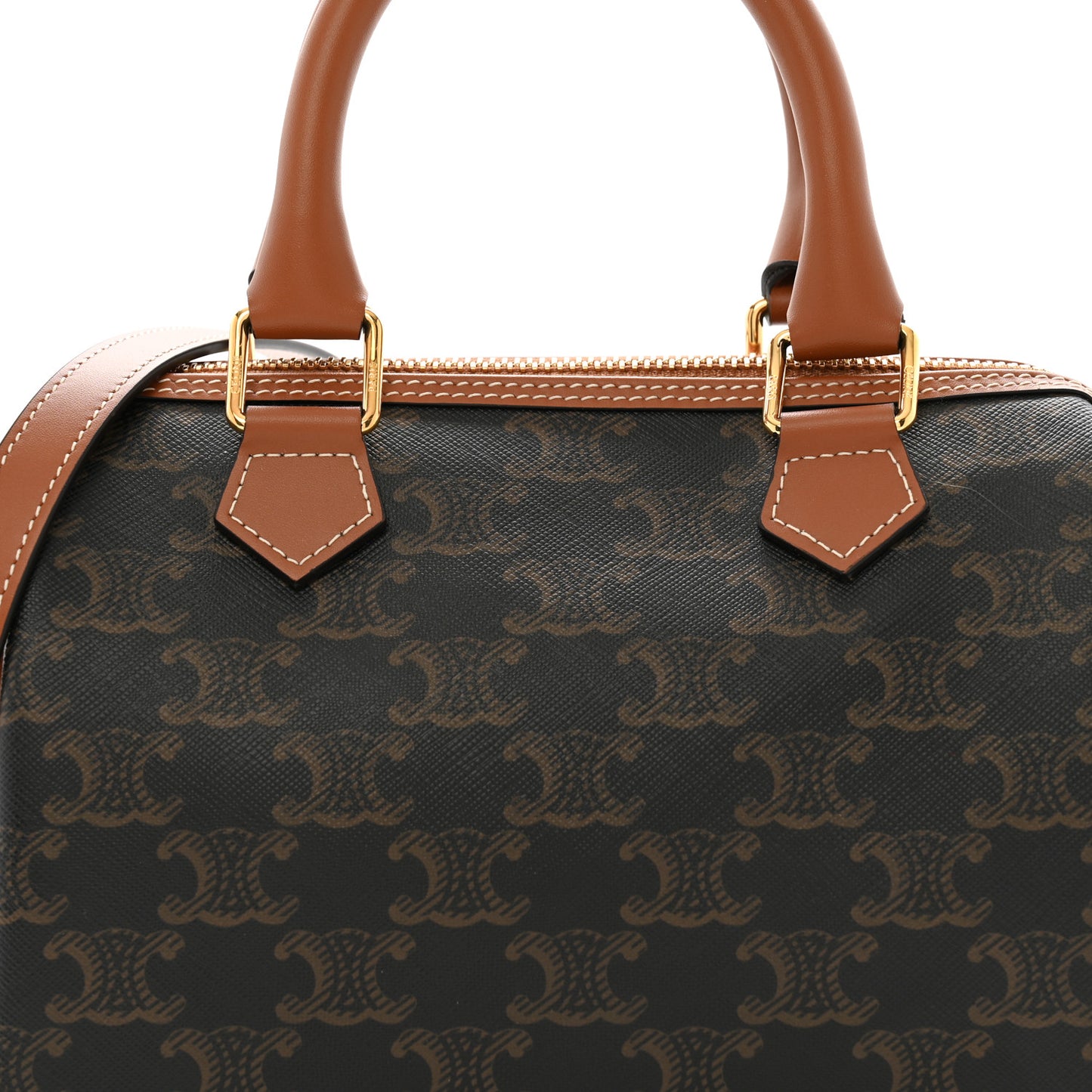 Triomphe Canvas Calfskin Small Boston Bag Tan