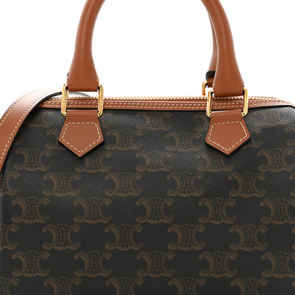 Celine Triomphe Canvas Calfskin Small Boston Bag Tan 9 of 11