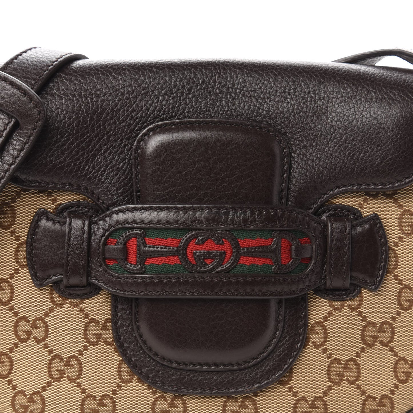 Monogram Pebbled Calfskin Web Small Dressage Shoulder Bag Dark Brown