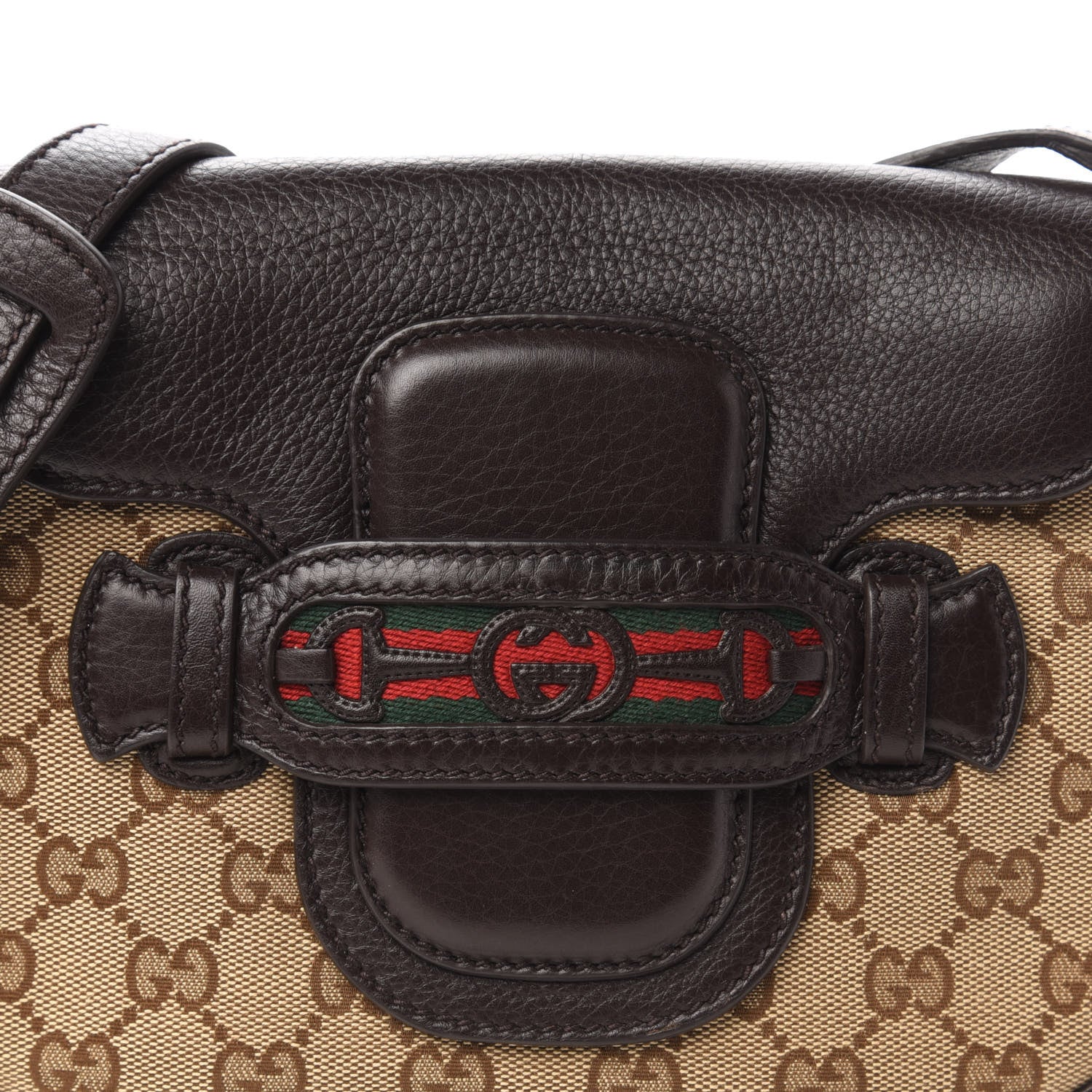 Gucci Monogram Pebbled Calfskin Web Small Dressage Shoulder Bag Dark Brown 10 of 10