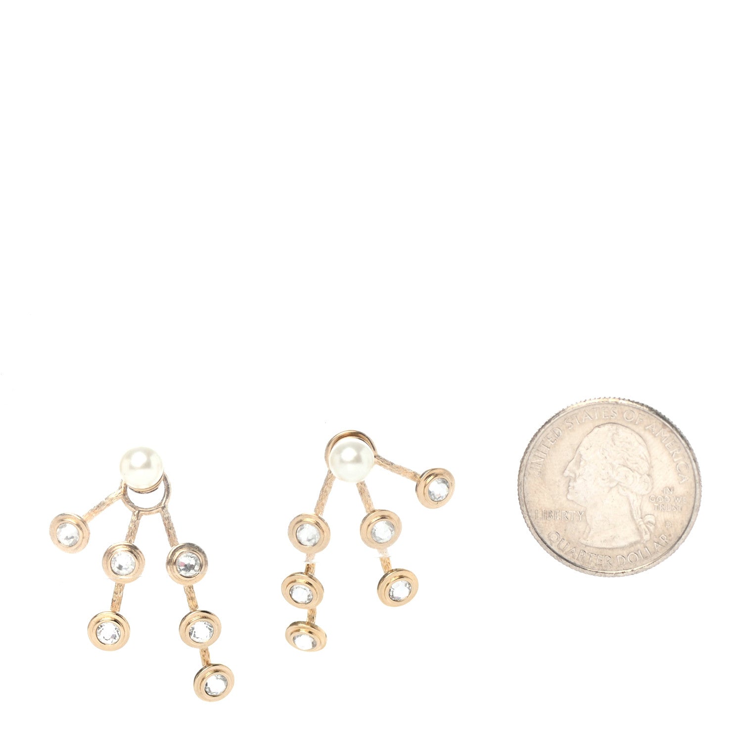 Christian Dior Pearl Crystal Tribales Pendant Earrings Gold 2 of 5