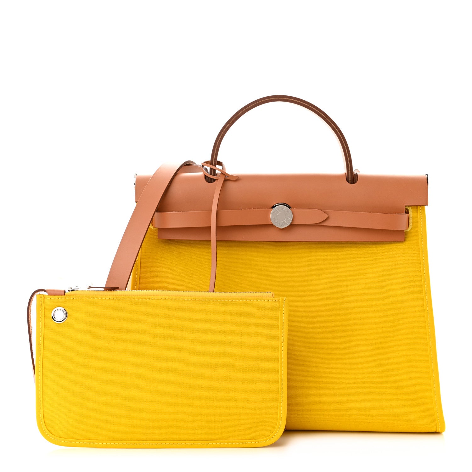 Hermes Vache Hunter Toile Officier Herbag Zip PM 31 PM Natural Jaune De Naples 1 of 12