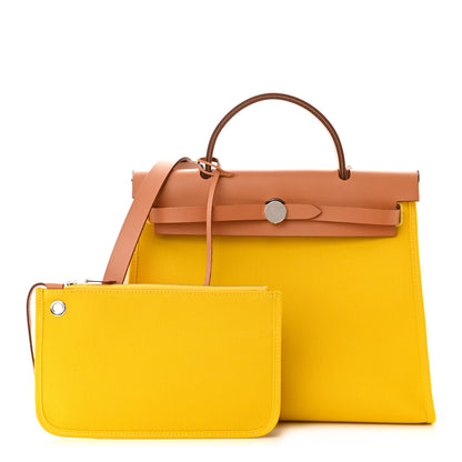 Hermes Vache Hunter Toile Officier Herbag Zip PM 31 PM Natural Jaune De Naples 1 of 12