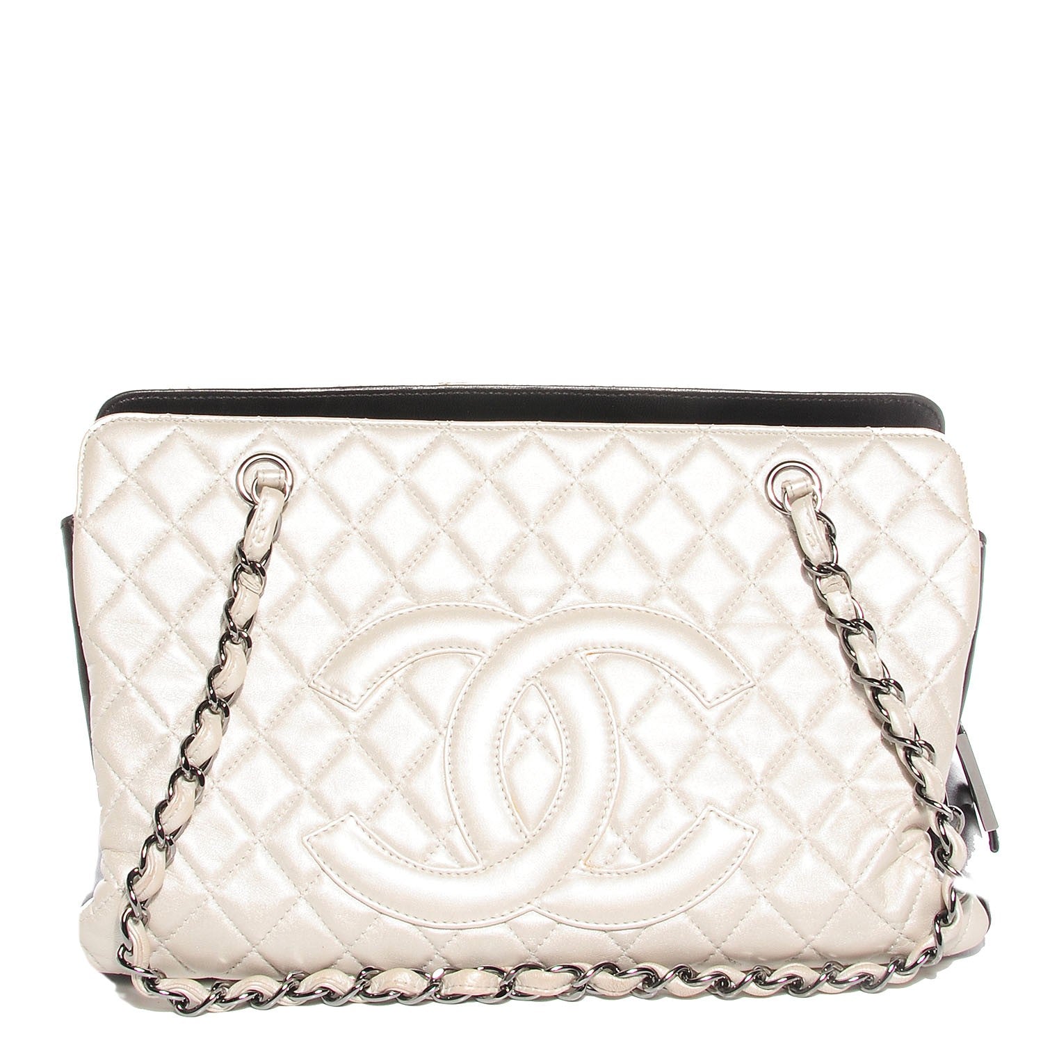 Chanel Metallic Calfskin Quilted Mademoiselle Tote Pearl Black 1 of 8