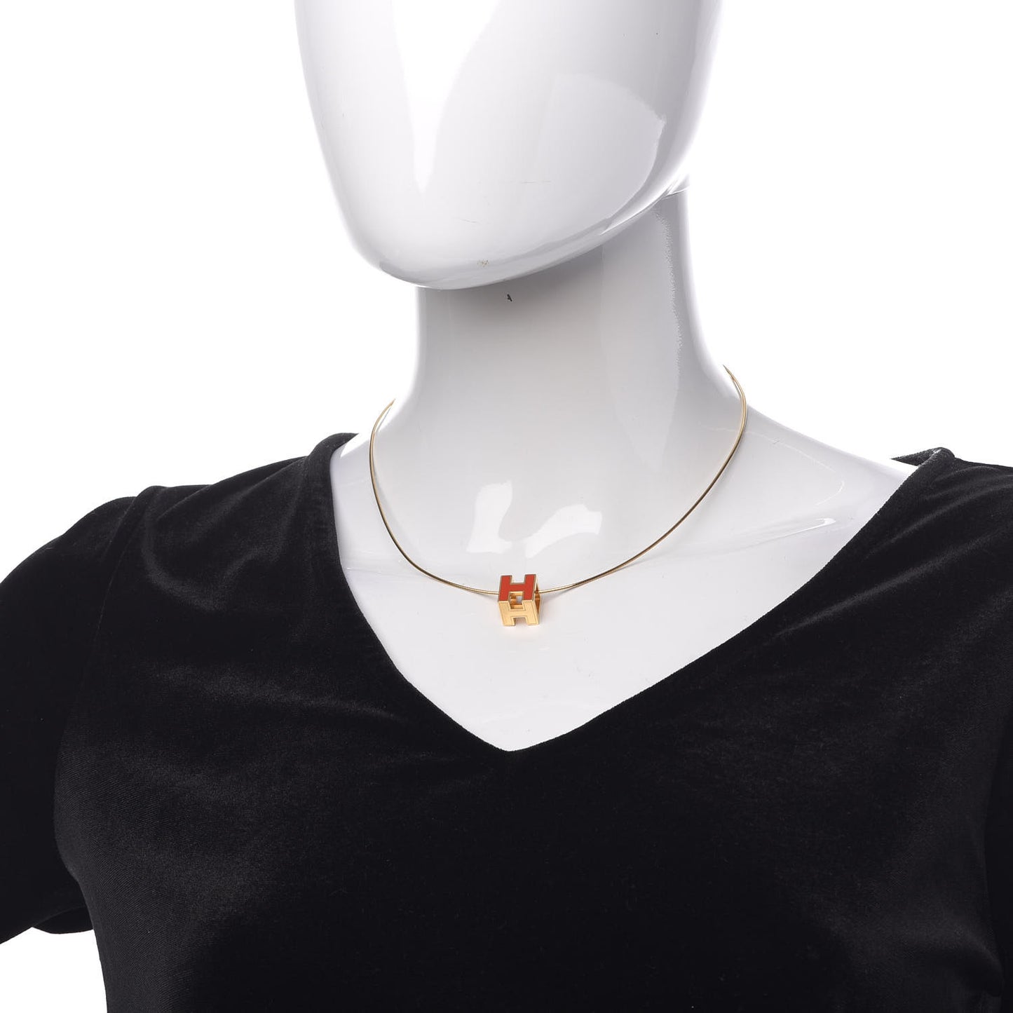 Gold Lacquered Cage d'H Pendant Necklace Orange Fonce