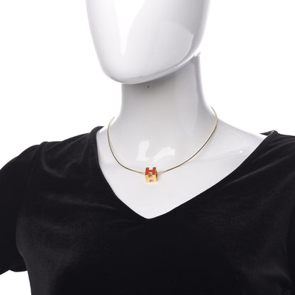 Hermes Gold Lacquered Cage d'H Pendant Necklace Orange Fonce 2 of 6