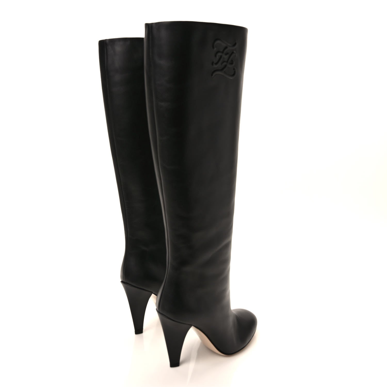 Fendi Vitello Karligraphy Embossed Knee High Boots 37 Black 4 of 7