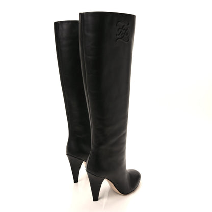 Fendi Vitello Karligraphy Embossed Knee High Boots 37 Black 4 of 7