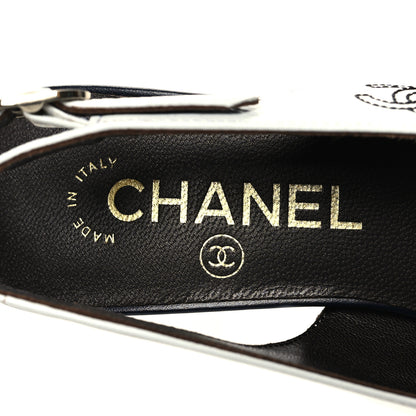 Chanel Calfskin Cap Toe CC Slingback Pumps 37.5 White Dark Navy 8 of 9