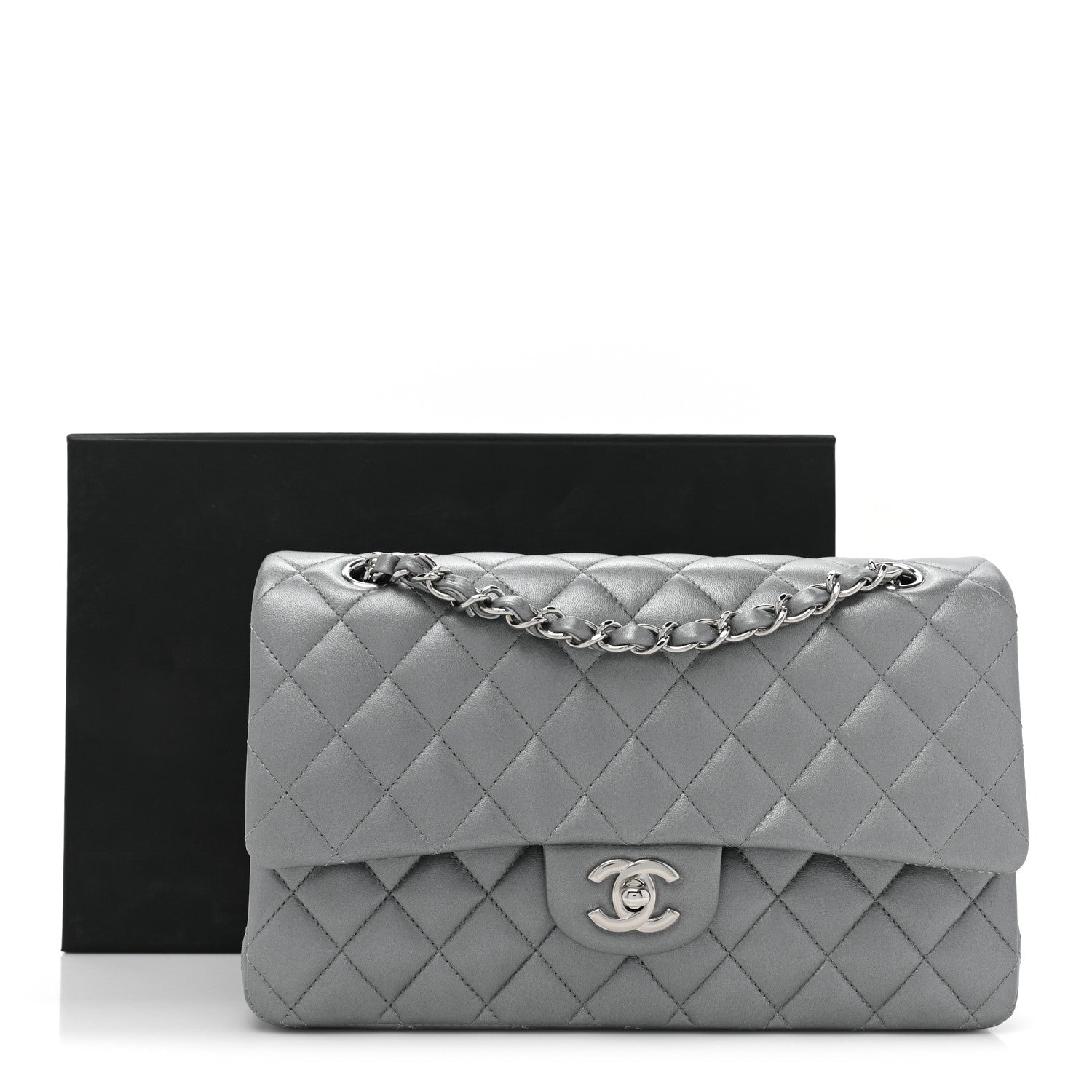 Chanel Metallic Lambskin Quilted Medium Double Flap Silver 12 of 12
