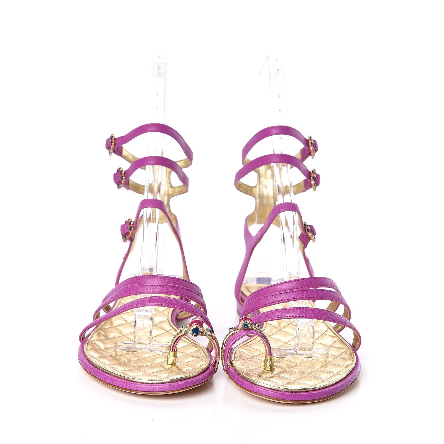 Chanel Lambskin Gripoix Flat Sandals 37.5 Purple 2 of 8