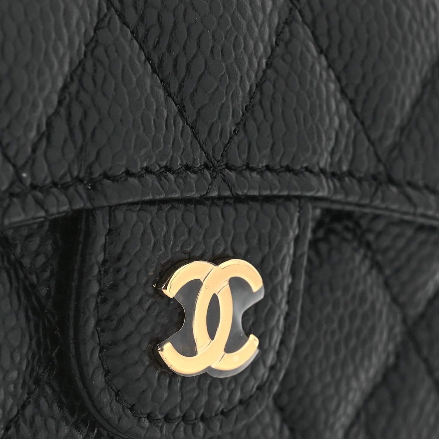 Caviar Quilted Flap Card Holder Wallet Black