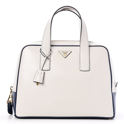 Prada Vitello Bi-Color Top Handle Bowler Bag Talco 1 of 8