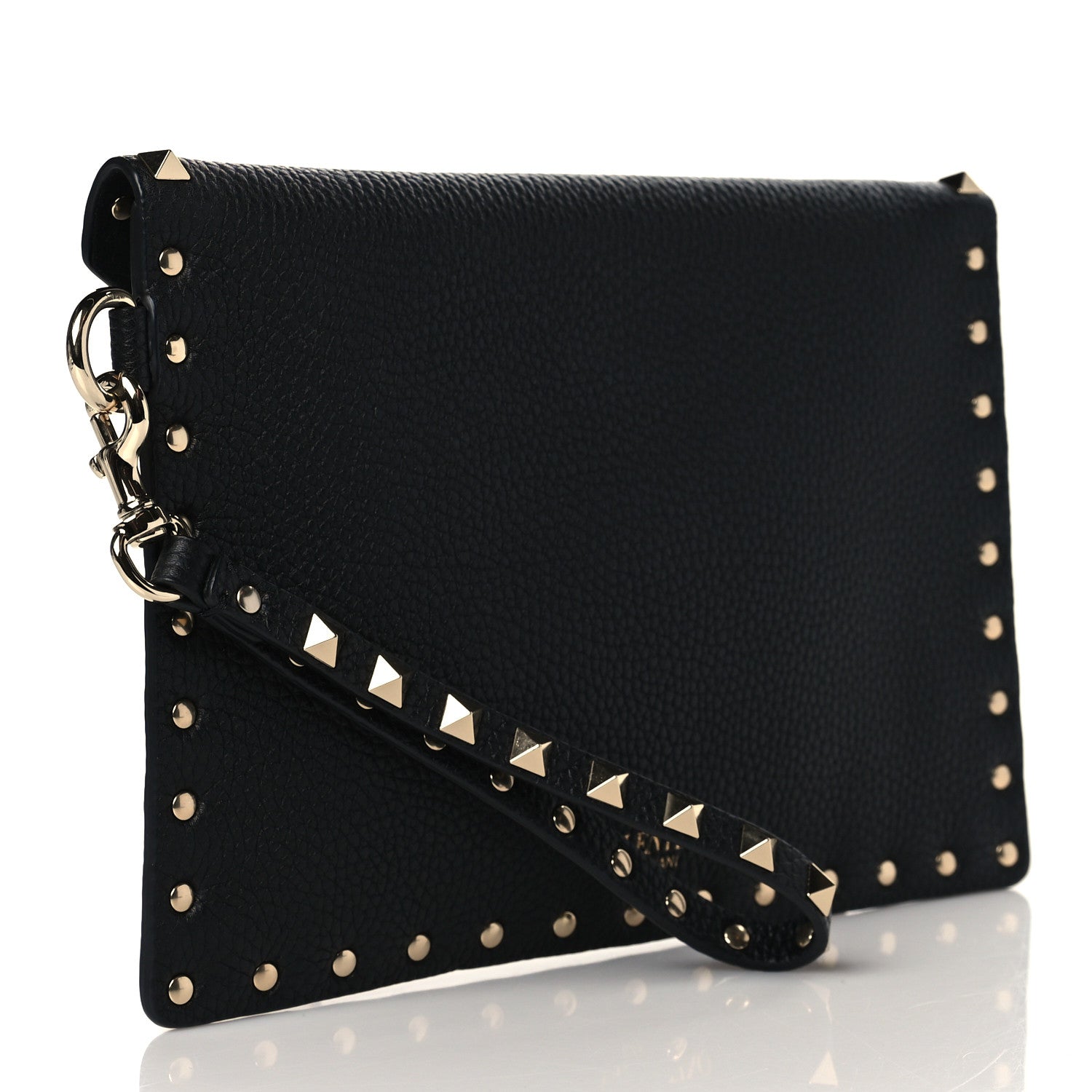 Valentino Garavani Pebbled Calfskin Medium Rockstud Envelope Flat Wristlet Pouch Black 3 of 7