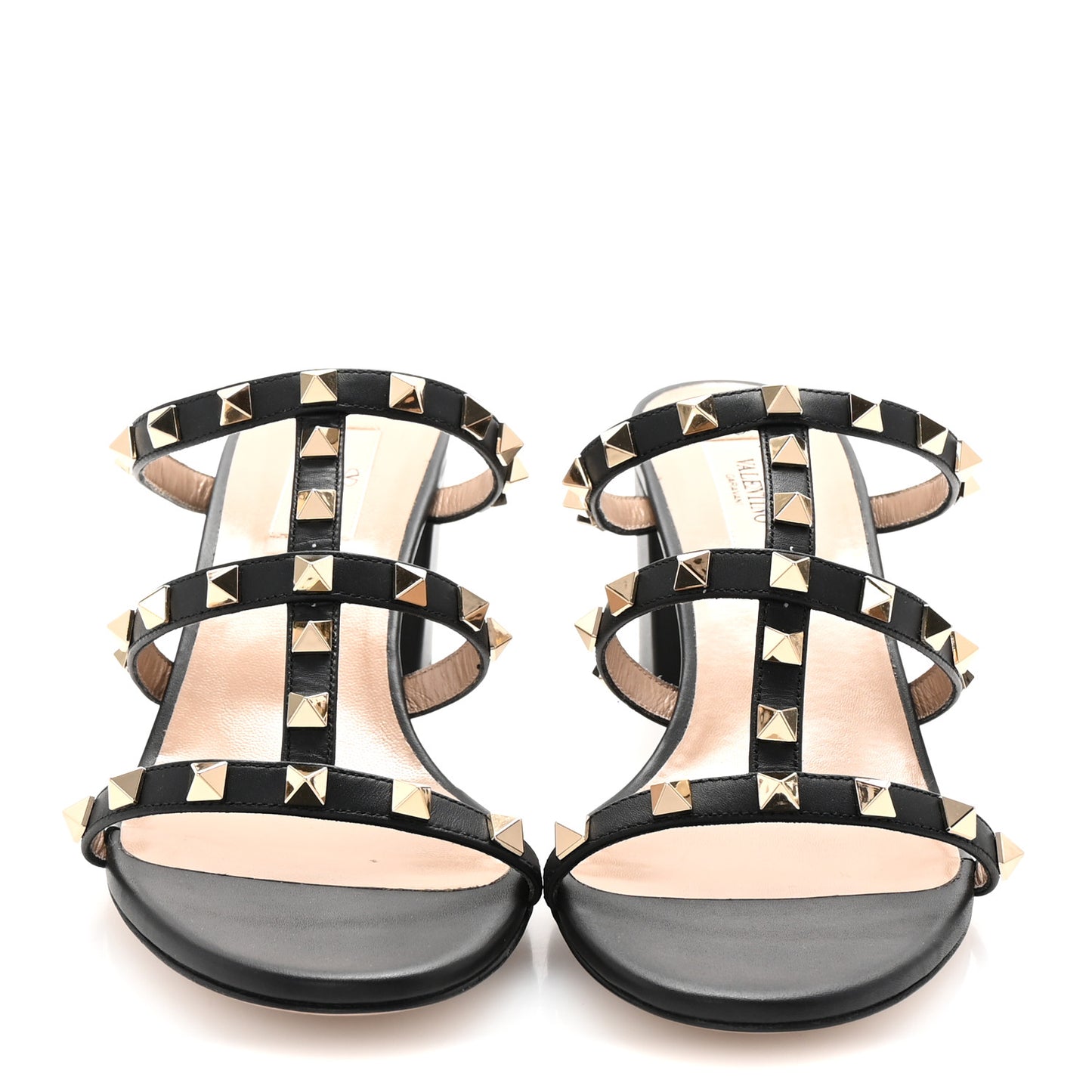 Calfskin Rockstud 60mm Caged Slide Sandals 40 Black