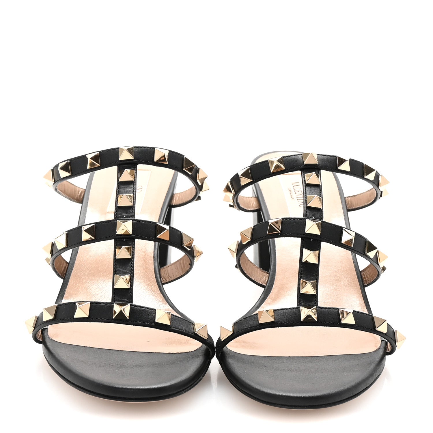 Valentino Garavani Calfskin Rockstud 60mm Caged Slide Sandals 40 Black 3 of 10