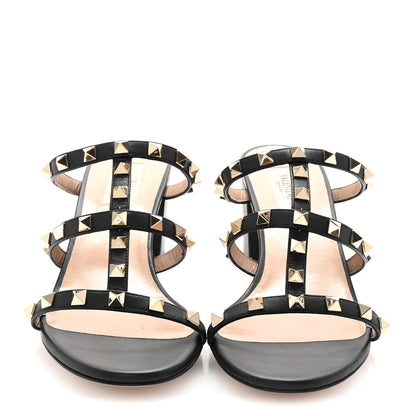 Valentino Garavani Calfskin Rockstud 60mm Caged Slide Sandals 40 Black 3 of 10